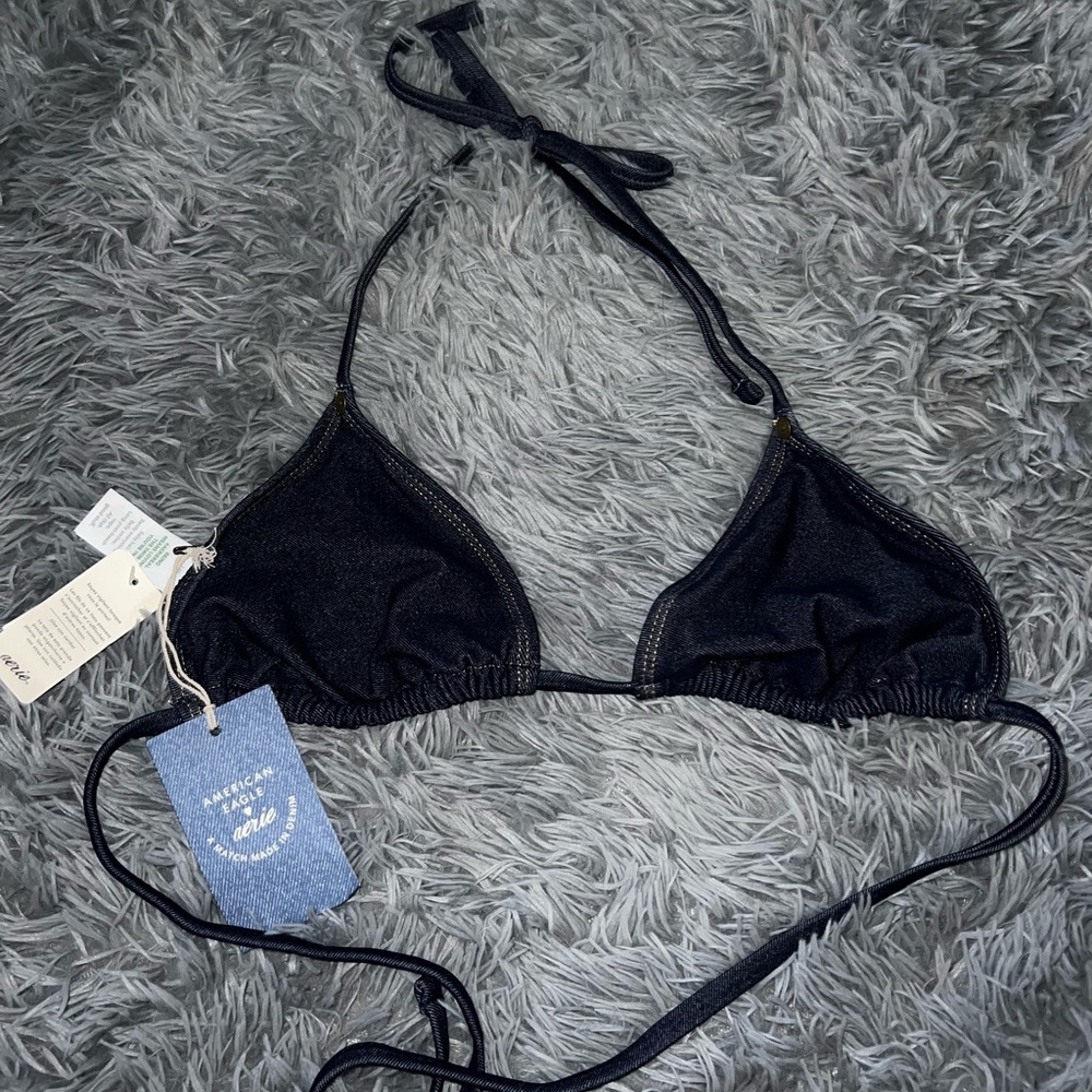 NWT AERIE denim Triangle Bikini Top